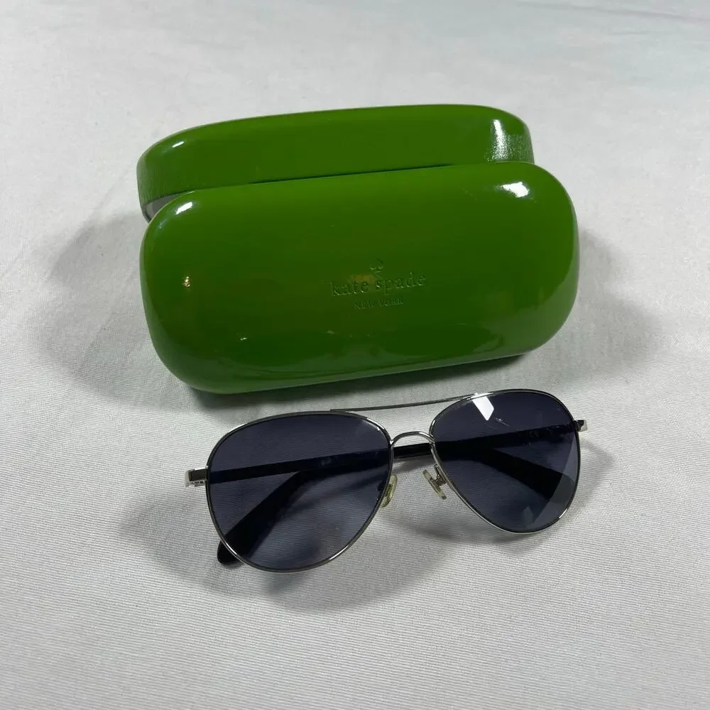 Kate Spade VARESE/O/S Aviator Sunglasses 58-14-140 Silver Gray + Green Case